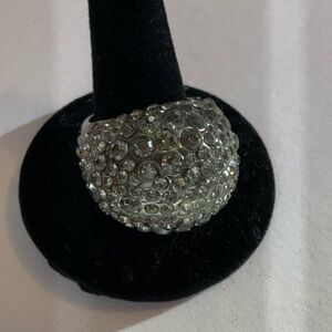 Neiman Marcus Silver Crystal Encrusted Ring Size 8